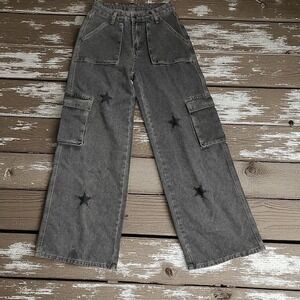 Romwe  Gray Star Print Wide Leg Cargo Pants US XS Y2K Grunge‎